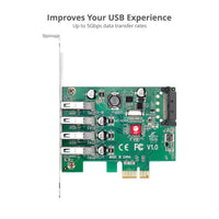 SIIG JU-P40A11-S1 4 Port USB 3.0 Type A 5Gbps Low Profile PCIe Expansion Card