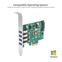 SIIG JU-P40A11-S1 4 Port USB 3.0 Type A 5Gbps Low Profile PCIe Expansion Card