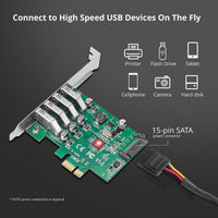 SIIG JU-P40A11-S1 4 Port USB 3.0 Type A 5Gbps Low Profile PCIe Expansion Card