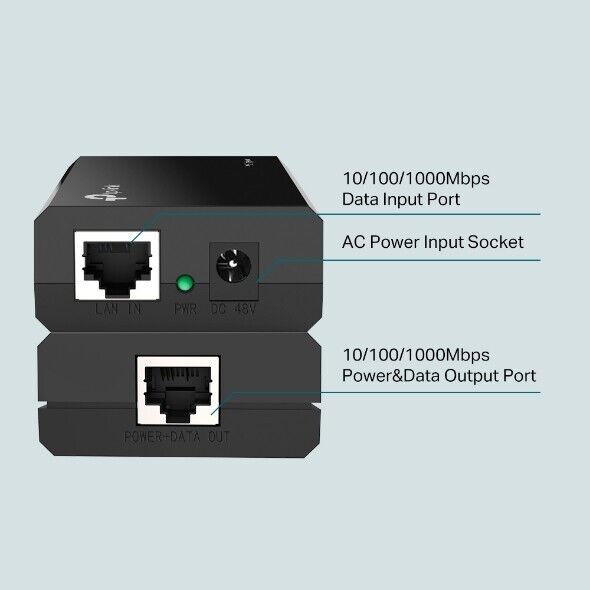 TP-Link POE150S Gigabit PoE Injector 802.3af Compliant for Phone AP IP Cam Black