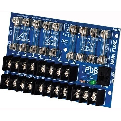 Altronix PD8 Power Distribution Module, 8 Fused Outputs up to 28VAC/VDC, Board