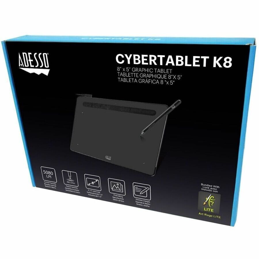 Adesso Cybertablet K8 8"x5" Graphics Tablet Pen 5080lpi 8192 Pressure Level