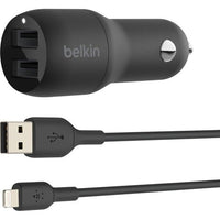 Belkin CCD001bt1MBK BoostCharge Dual USB-A 24W Car Charger w Cable Black