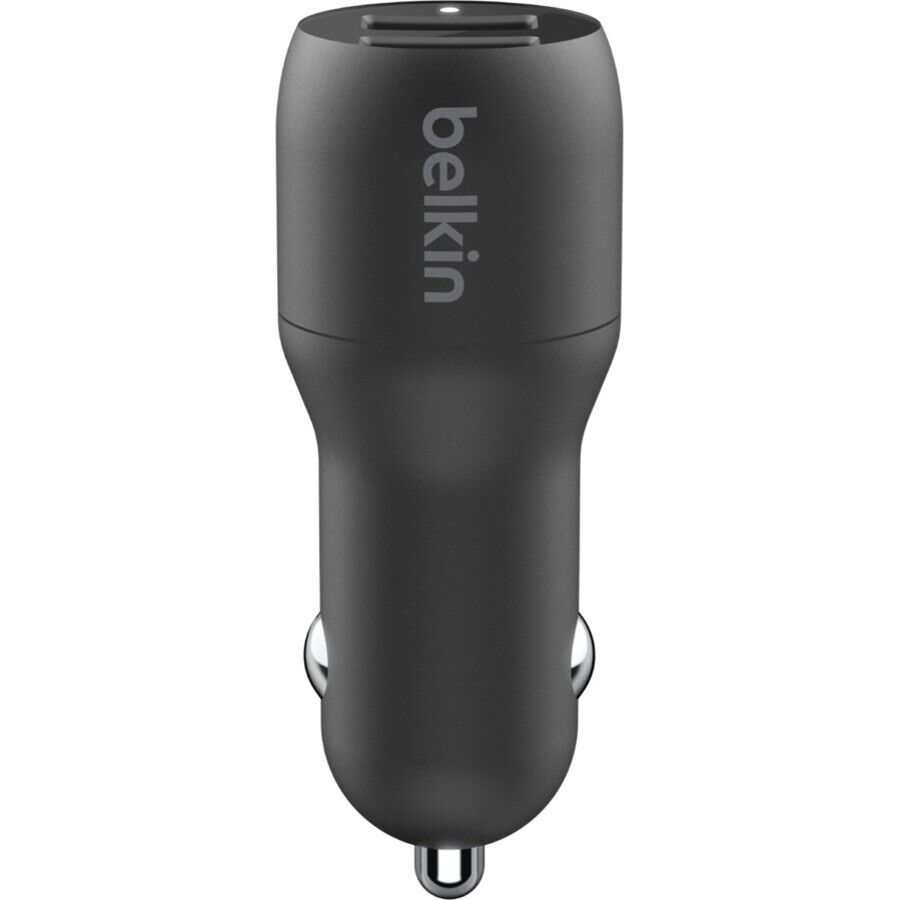 Belkin CCD001bt1MBK BoostCharge Dual USB-A 24W Car Charger w Cable Black