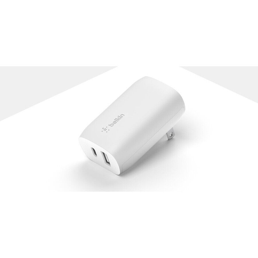 Belkin WCB007dqWH BoostCharge Portable Dual USB-C/A 12W Wall Fast Charger White