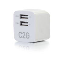 C2G 22322 2 Port USB-A 2.1A Wall Phone Power Charger AutoVolt 120V to 230V White