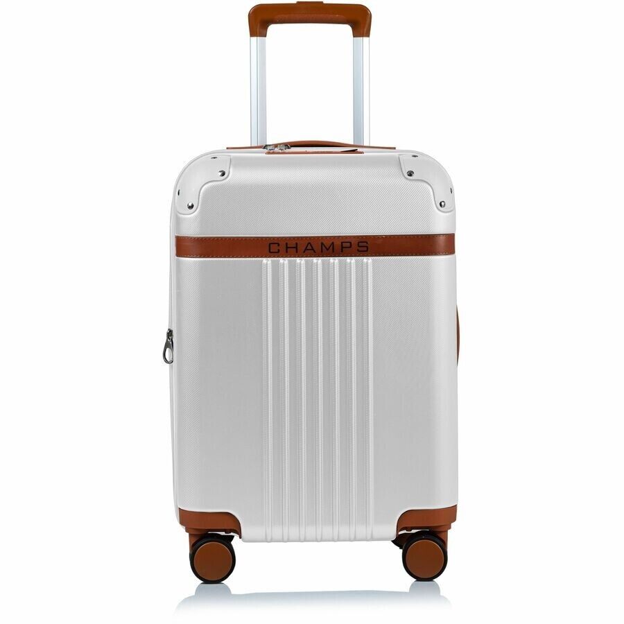 CHAMPS S1016C-IVORY Vintage Hardside Carry-On TSA Lock 360-Wheel USB Port Ivory