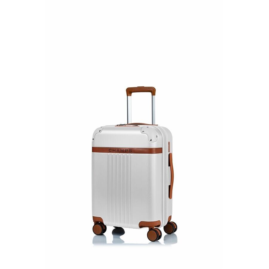 CHAMPS S1016C-IVORY Vintage Hardside Carry-On TSA Lock 360-Wheel USB Port Ivory