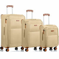 CHAMPS C5010-KHAKI Classic 3-Pc Softside Luggage Set TSA Lock 360-Wheel Khaki