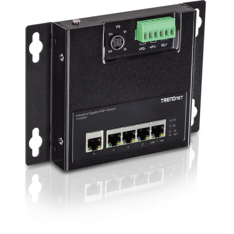 TRENDnet TI-PG50F 5Port Industrial Gigabit Poe+ Wall-Mounted Front Access Switch
