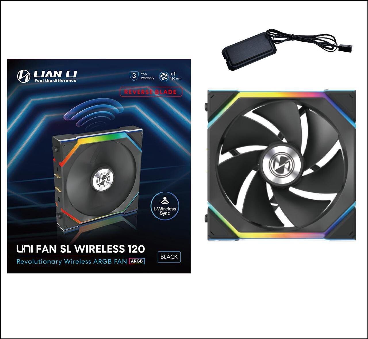 Lian Li 12RSL1W1B UNI Fan SL-Wireless 120 -Single Pack (Reverse Blade) Low-Noise