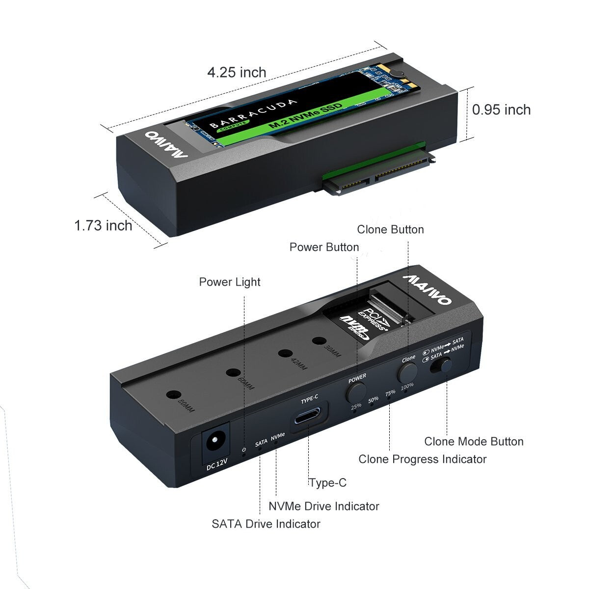 MAIWO K10635N type C 10Gbps to Dual Bay HDD/NVMe M2 SSD Clone Converter for 2.5