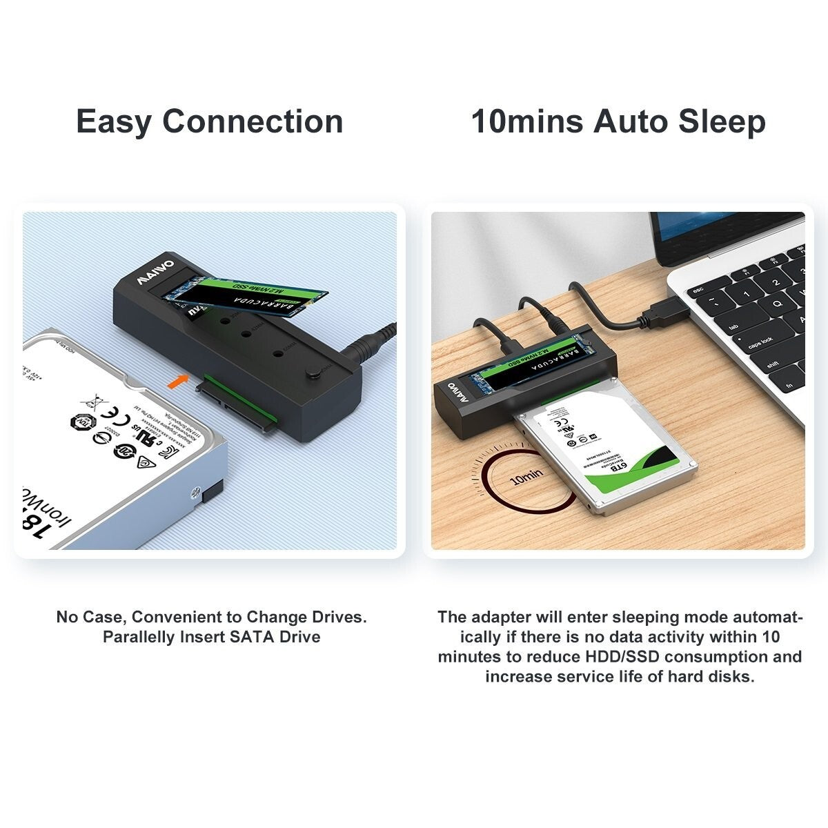 MAIWO K10635N type C 10Gbps to Dual Bay HDD/NVMe M2 SSD Clone Converter for 2.5