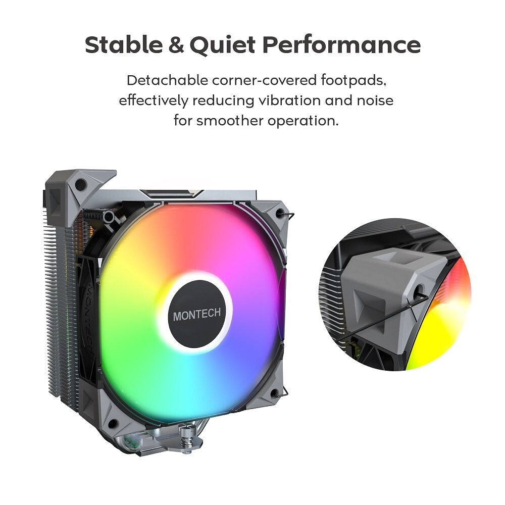 MONTECH NX400ARGBB NX400 ARGB CPU Air Cooler Single Tower, 4 Advanced Heat Pipes