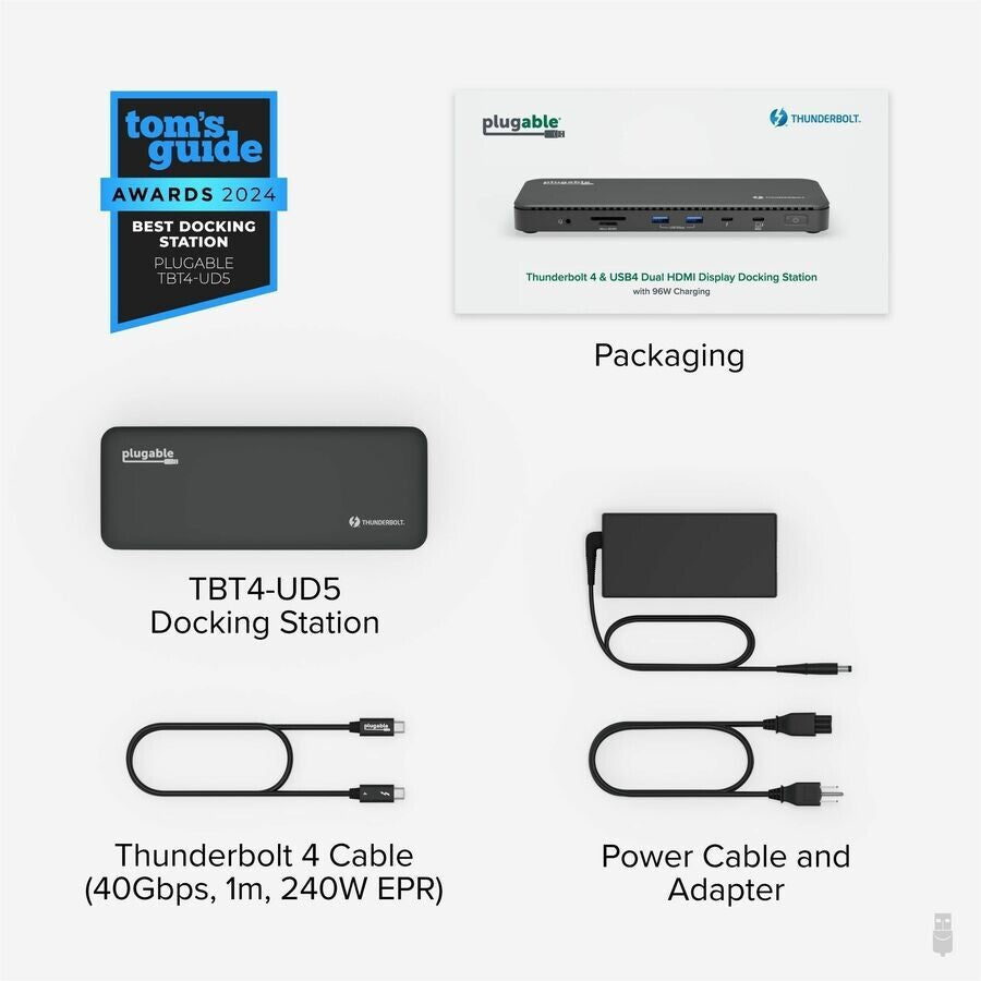 Plugable TBT4-UD5 Thunderbolt 4 Docking Station Dual Monitor 100W Charging