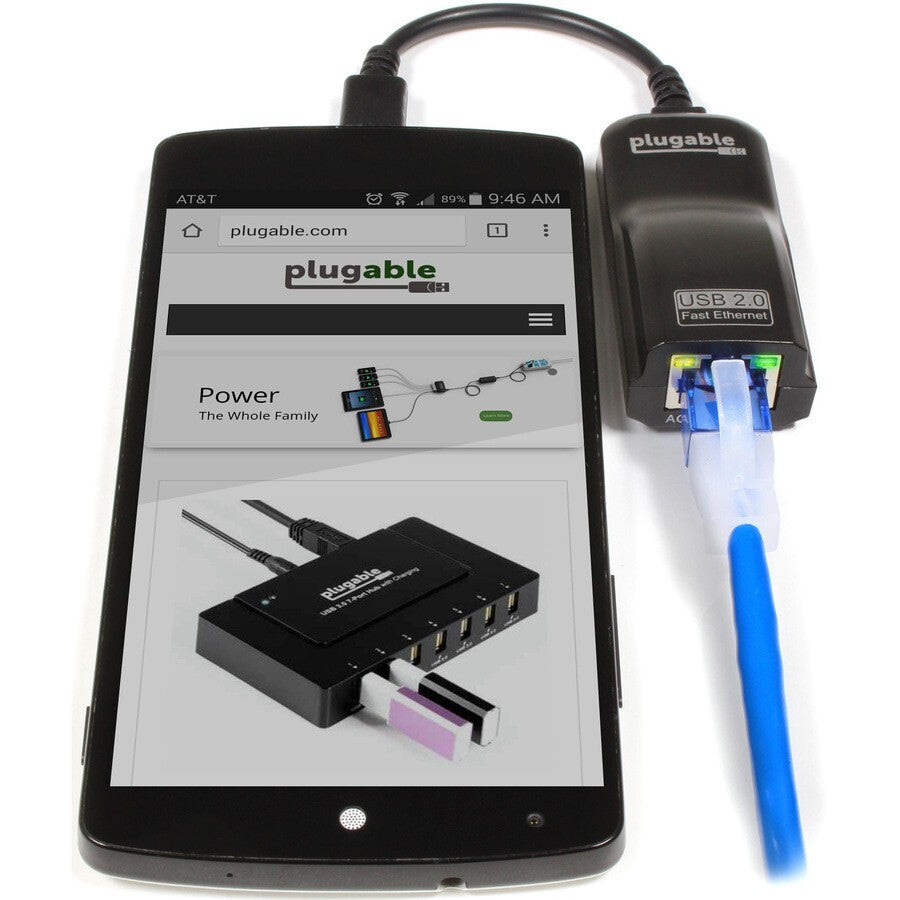 Plugable USB2-OTGE100 USB 2.0 OTG Micro-B to Ethernet Adapter 100Mbps Black