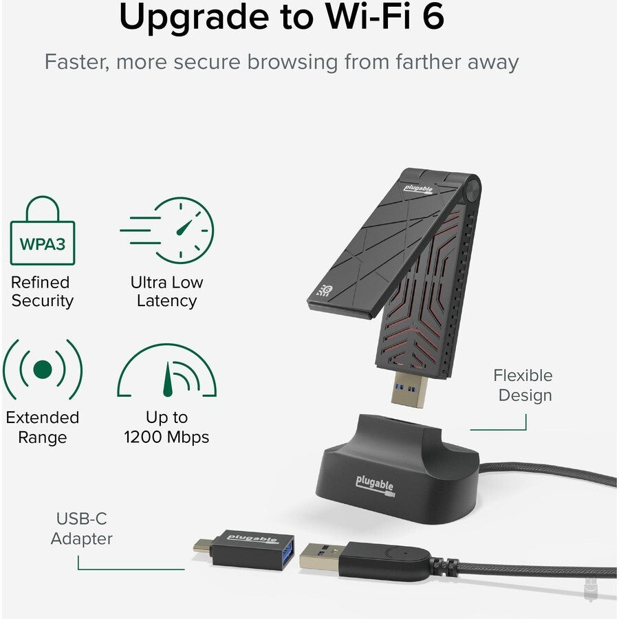 Plugable USB-WIFIAX WiFi 6 USB WiFi Adapter 2.4GHz 5Ghz Dual Band Connection