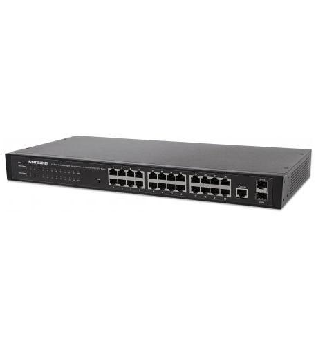Intellinet 560917 24-Port Managed Gigabit Switch 2 SFP Rackmount SNMP VLAN QoS