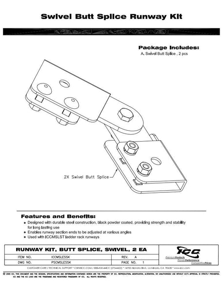 ICC ICCMSLESSK Swivel Butt Splice Runway Kit xLadder Rack Joiner Black 2pk/Order