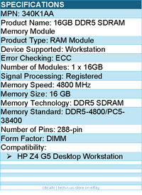 HP 340K1AA 16GB DDR5 SDRAM Memory Module - For Workstation - 16 GB (1 x 16GB)