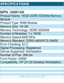 HP 340K1AA 16GB DDR5 SDRAM Memory Module - 288-pin - DIMM - For Workstation