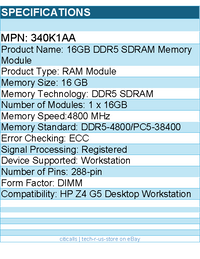 HP 340K1AA 16GB DDR5 SDRAM Memory Module - 288-pin - DIMM - For Workstation