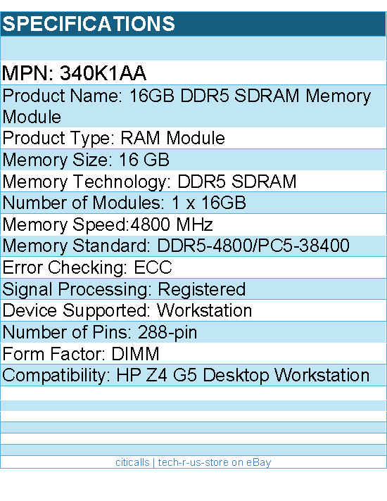 HP 340K1AA 16GB DDR5 SDRAM Memory Module - 288-pin - DIMM - For Workstation