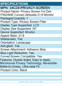 StarTech 34C29-PRIVACY-SCREEN Privacy Screen For Dell P3424WE Curved Monitor