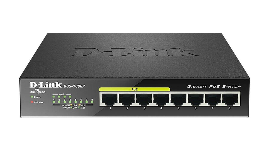 D-Link DGS-1008P 8-Port Gigabit Unmanaged Desktop Switch 4 -PoE Ports Steel Case