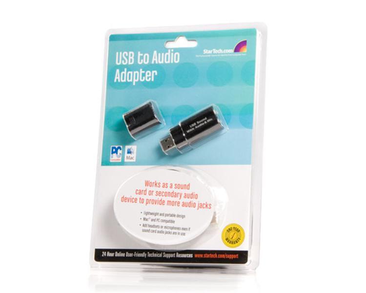 Startech ICUSBAUDIOB USB Stereo 3.5mm Audio Adapter External Sound Card Black