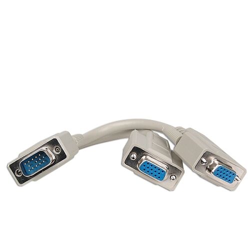 CHN 8" VGA (M) to Dual VGA (F) Splitter Cable (Beige) - Bulk Cable 10H1-27708