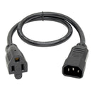 Tripp Lite P002-002-10A 24" 2FT Computer Cord 10A,18AWG IEC-320-C14 to NEMA