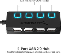 Sabrent HB-UMLS 4 Port USB 2.0 Hub with Individual Power Switch Blue LED