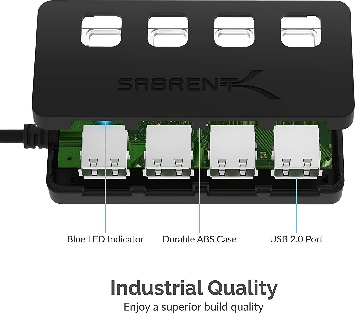 Sabrent HB-UMLS 4 Port USB 2.0 Hub with Individual Power Switch Blue LED