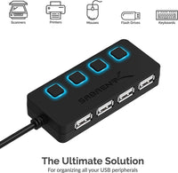 Sabrent HB-UMLS 4 Port USB 2.0 Hub with Individual Power Switch Blue LED