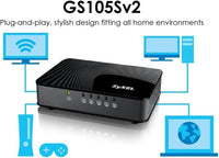 ZyXEL GS105SV2 5-Port Desktop Gigabit Ethernet Media Switch- 5 Ports 10/100/1000