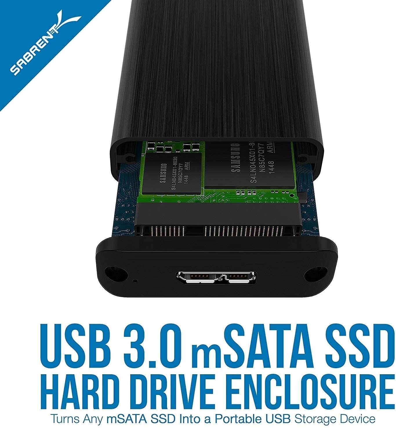 Sabrent EC-UKMS Drive Enclosure External - Black - 1 x Total Bay - mini-SATA