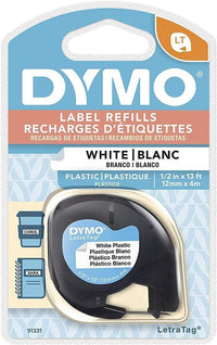 Dymo LetraTag 91331 1/2" x 13 FT Plastic Polyester Tape Thermal Black on White