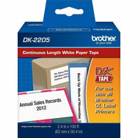 Brother DK2205 Continuous Length White Film Paper Tape - 2.44" Width x 100 ft L