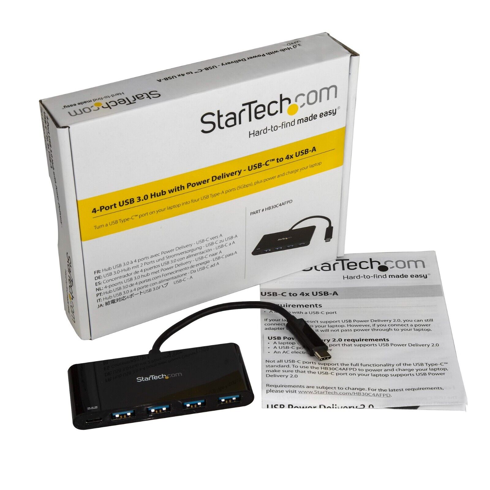 StarTech HB30C4AFPD 4 Port USB C Hub with 4x USB Type-A USB 3.0 SuperSpeed 5Gbps