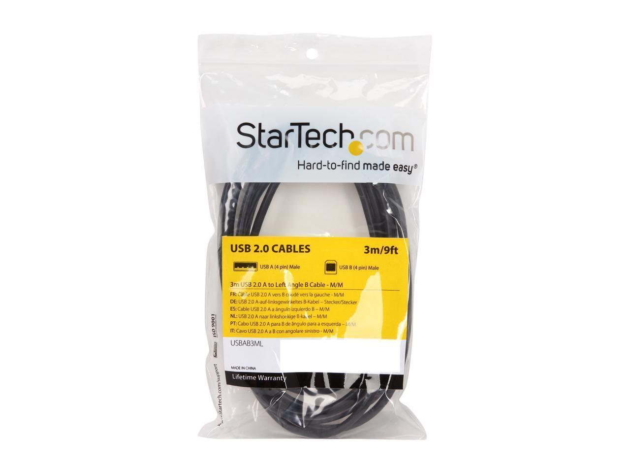 StarTech USBAB3ML 3 Meters USB 2.0 A to Left Angle B Male Male Black Alum Cable