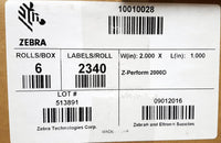 Zebra 10010028 Label Paper 2 x 1in Direct Thermal Z-Perform 2000D 2340/Roll