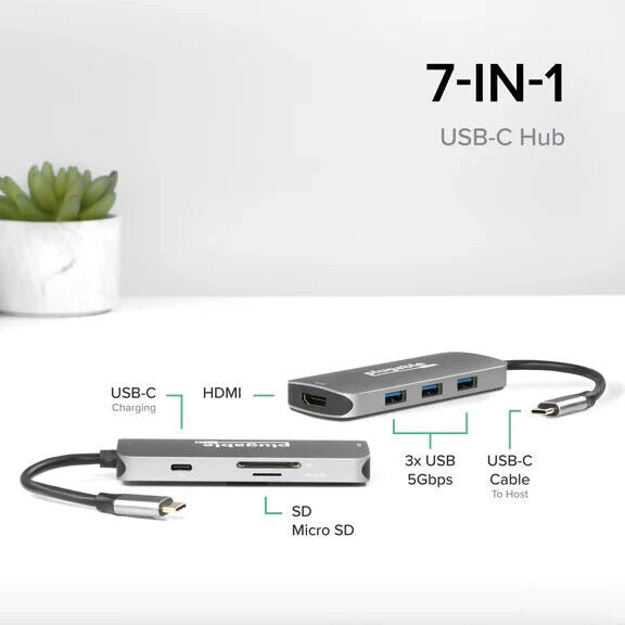 Plugable USBC-7IN1 USB-C Hub 7-in-1, Compatible with Mac, Windows, Chromebook,