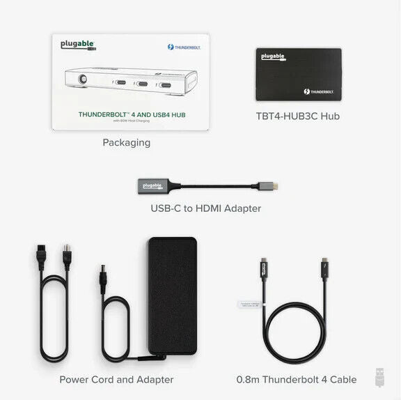 Plugable TBT4-HUB3C 4-Port Thunderbolt 4 Hub Connect & Charge on Each Downstream