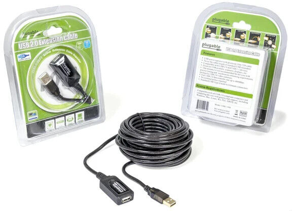 Plugable USB2-10M USB Extension Cable - 33 Foot, Black - Active, Repeater