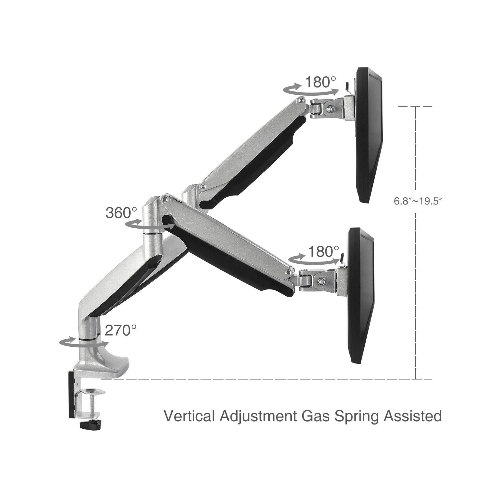 SIIG CE-MT2E12-S1 High Premium Aluminum Gas Spring Desk Mount - Dual Monitor