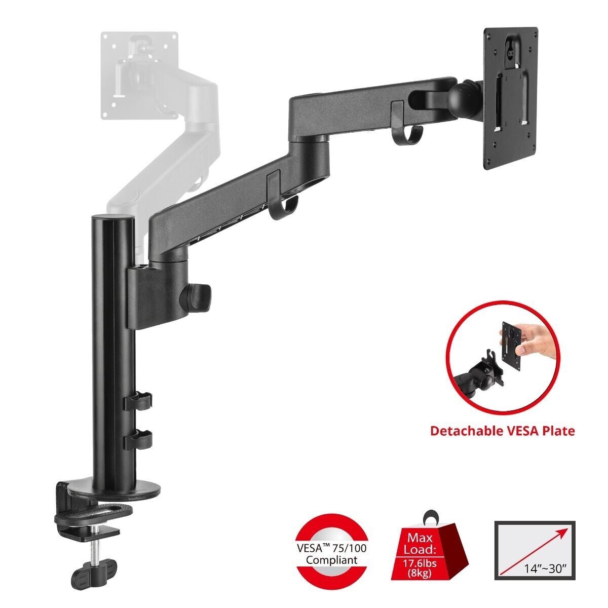 SIIG CE-MT3D11-S1 Single Pole Arm Multi-Angle Replaceable Articulating Monitor