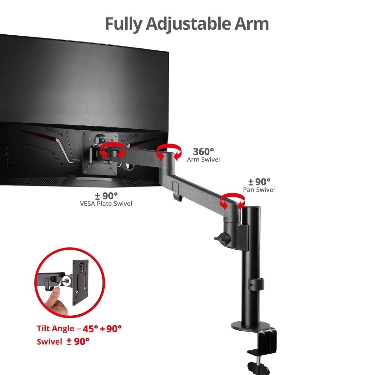SIIG CE-MT3D11-S1 Single Pole Arm Multi-Angle Replaceable Articulating Monitor