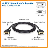 Tripp Lite P512-006 6FT VGA Monitor Gold Cable Molded Shielded HD15 M/M BLACK