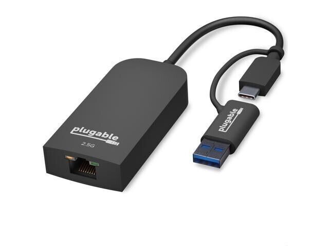 Plugable USBC-E2500 2.5G USB C and USB to Ethernet Adapter - 2-in-1 Adapter